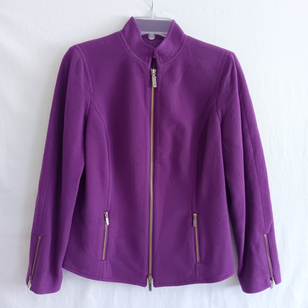 Diva by Dana Buchman Wool Jacket Women Size Small Purple NWT Vintage Zip A18297